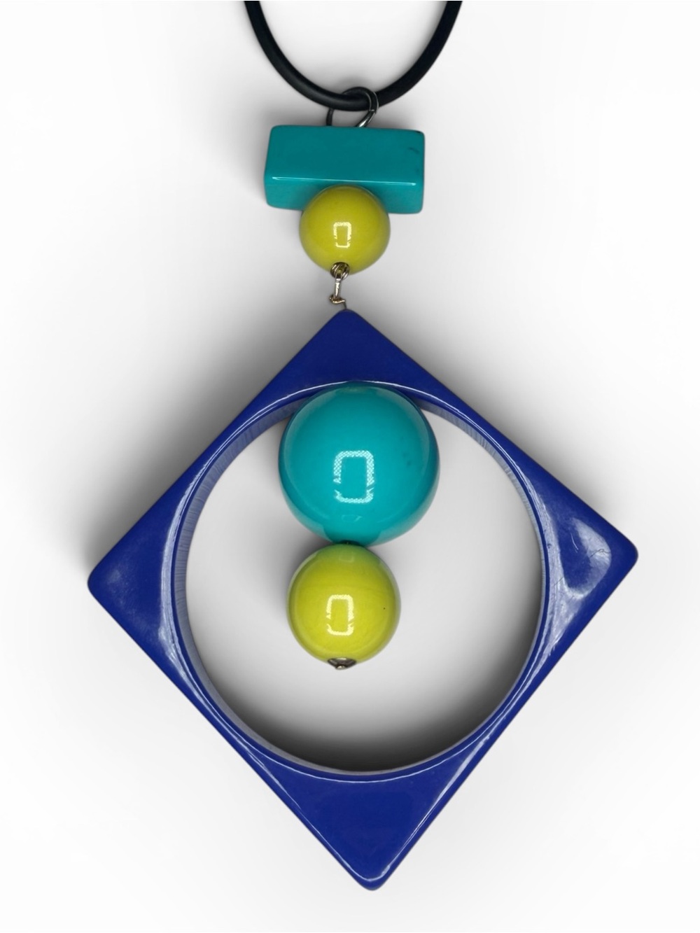 Signed “albi” Italian Modern Geometric Blue & Teal Pendant Necklace